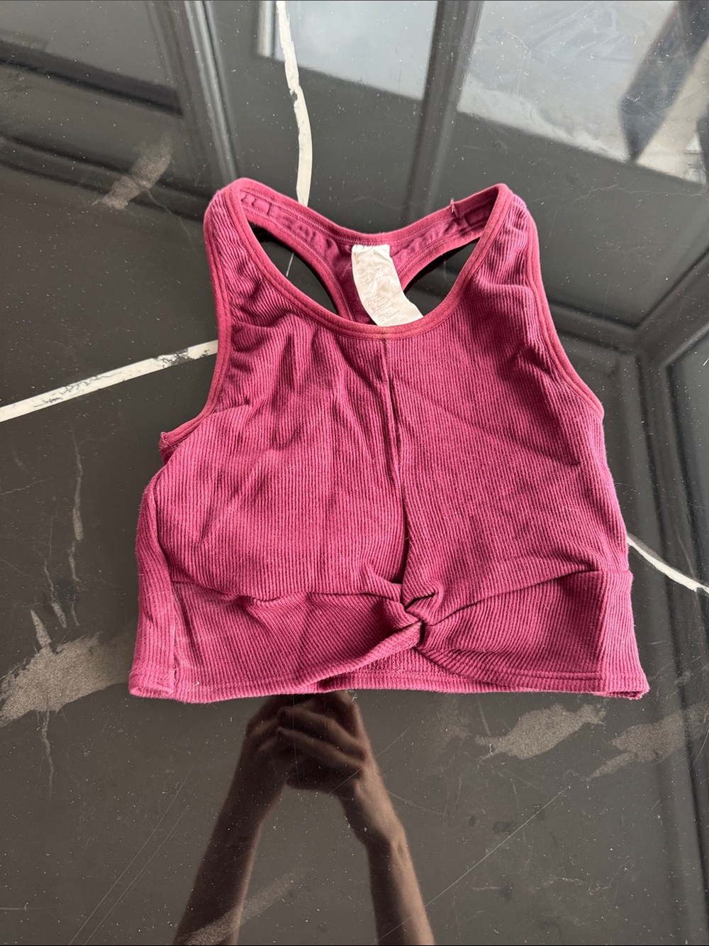 Fabletics Ribbed Twist-Front Racerback Crop Top - Magenta